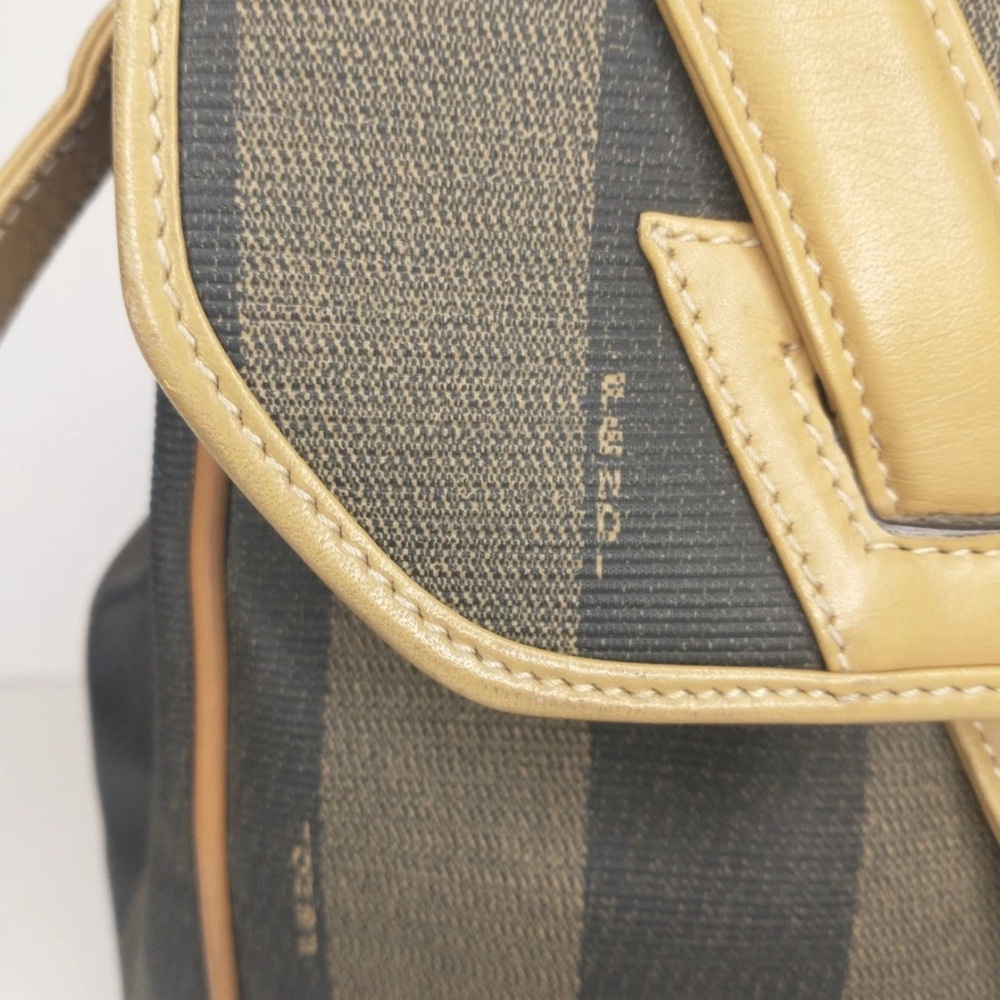 Fendi Pequin Black & Tan Striped Handbag/Crossbody Bag with Leather Trim. - Picture 7 of 17
